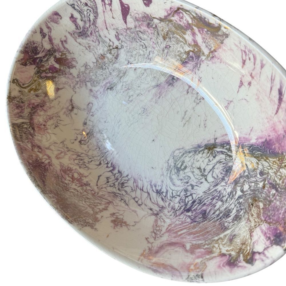 Vintage Sascha Brastoff "Surf Ballet" Ceramic Bowl 1950s Pink White Purple Gold